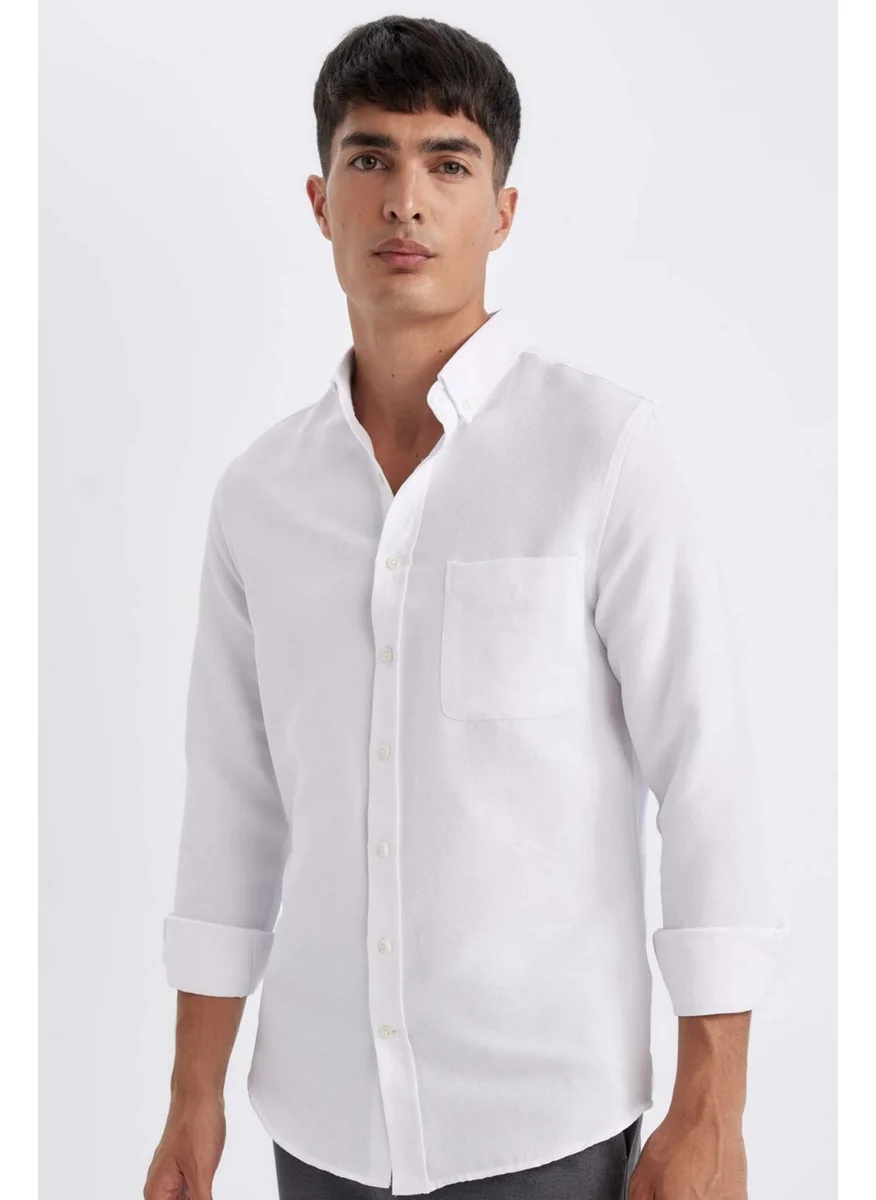 ديفاكتو Slim Fit Slim Fit Buttoned Textured Plain Cotton Blend Long Sleeve Shirt T2066AZ24AU
