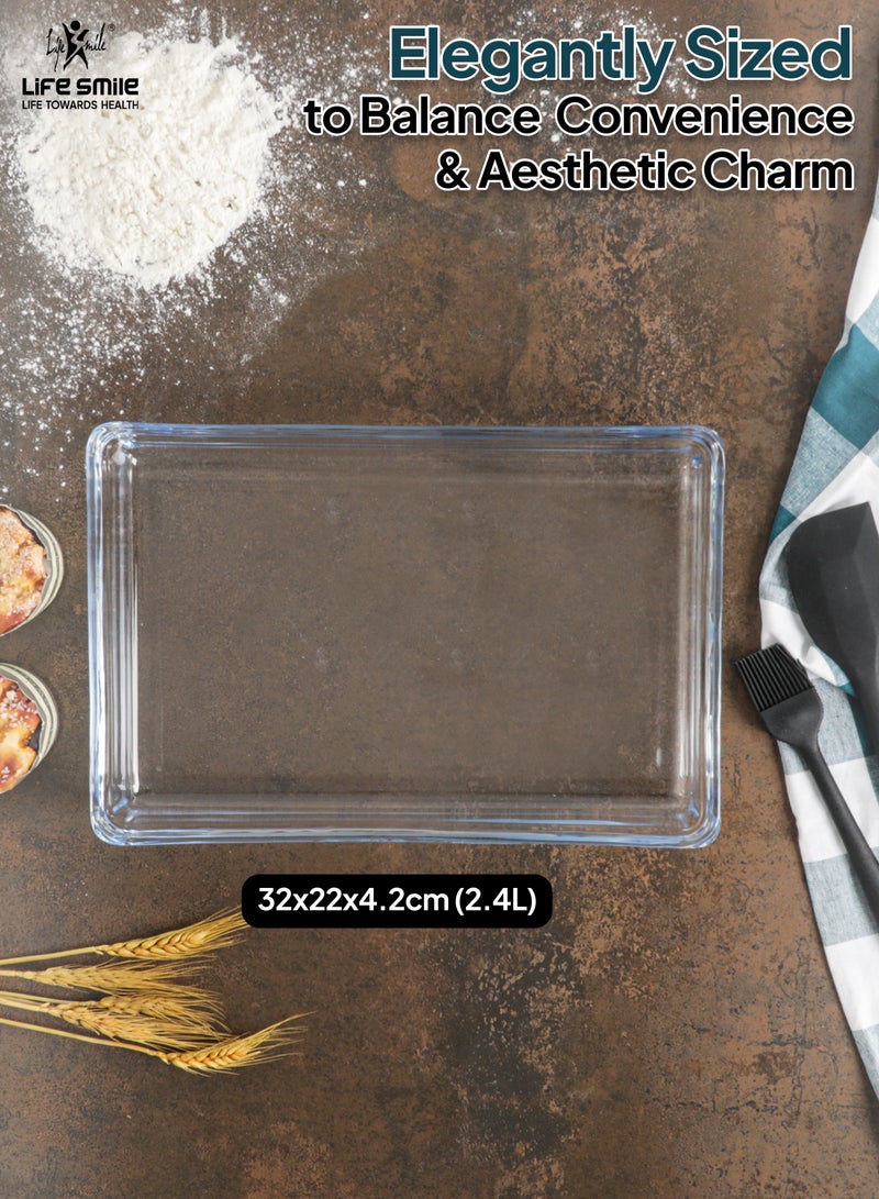 LIFE SMILE Borosilicate Glass Oven Baking Dish Tray - Rectangular Shape Baking Tray Dishwasher Safe, Fridge & Freezer Safe Cake Tray, Microwave Safe Baking Pan (Design 1) - Image 3