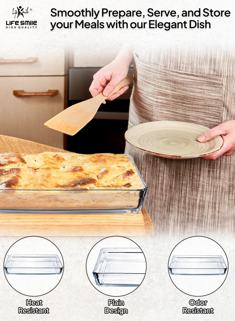 LIFE SMILE Borosilicate Glass Oven Baking Dish Tray - Rectangular Shape Baking Tray Dishwasher Safe, Fridge & Freezer Safe Cake Tray, Microwave Safe Baking Pan (Design 1) - Image 5