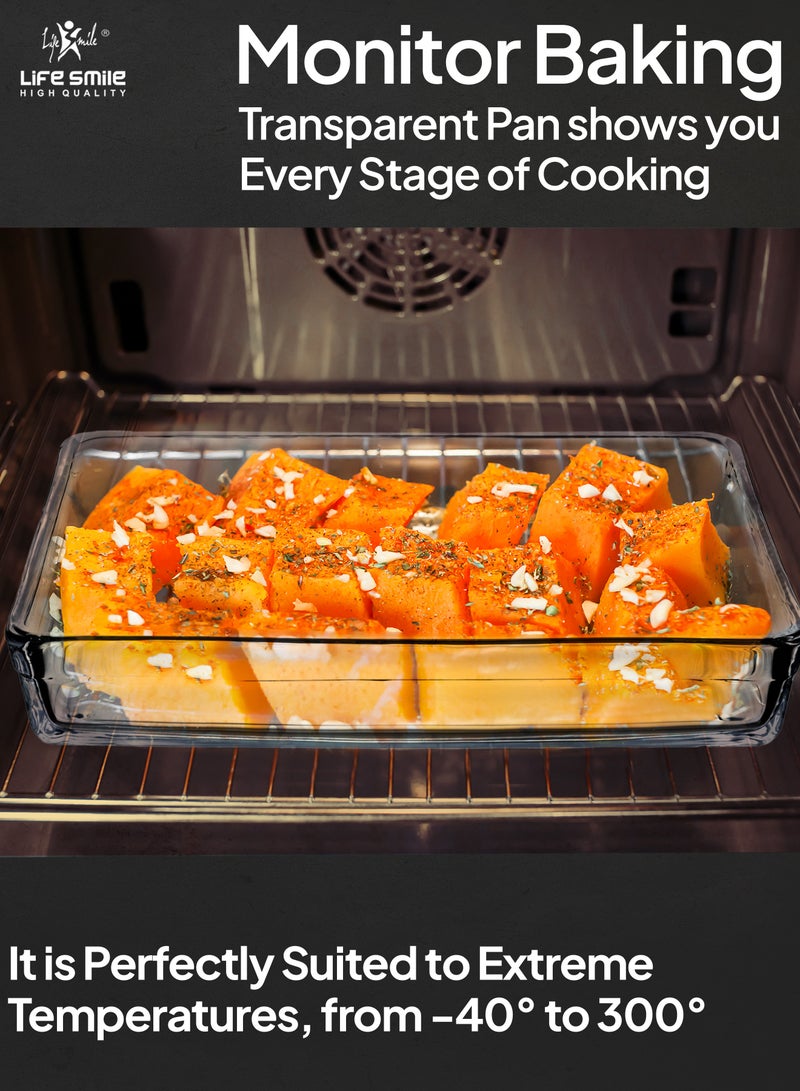 LIFE SMILE Borosilicate Glass Oven Baking Dish Tray - Rectangular Shape Baking Tray Dishwasher Safe, Fridge & Freezer Safe Cake Tray, Microwave Safe Baking Pan (Design 1) - Image 4