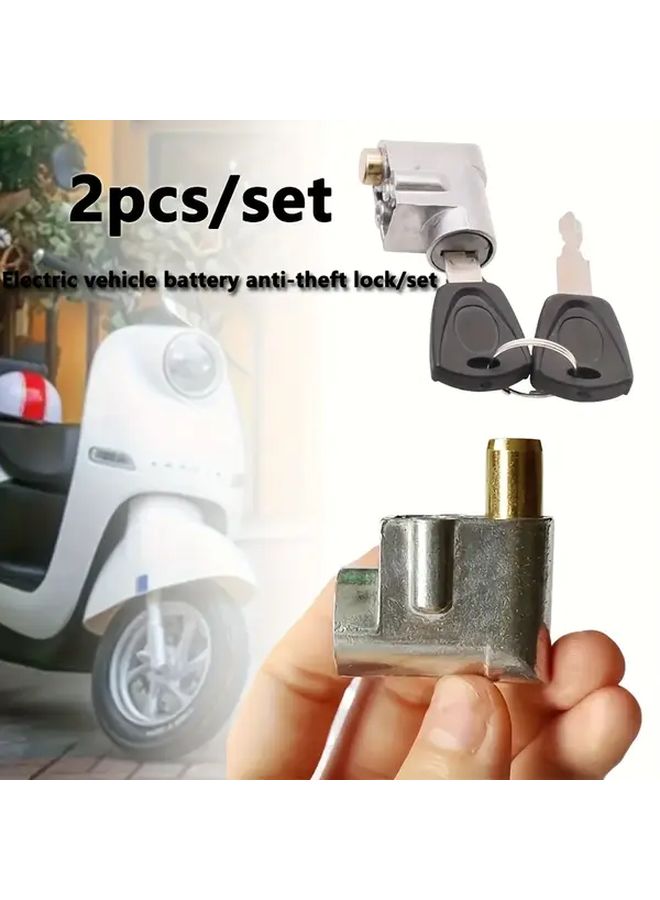 Heavy Duty 2pcs Set Electric Bicycle Motorcycle Anti Theft Battery Box Lock Metal - Image 1