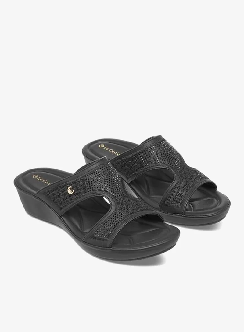 Le Confort BLACK Women's Embellished Slip-On Sandals with Wedge Heels Ramadan Collection for Women | Best Price UAE