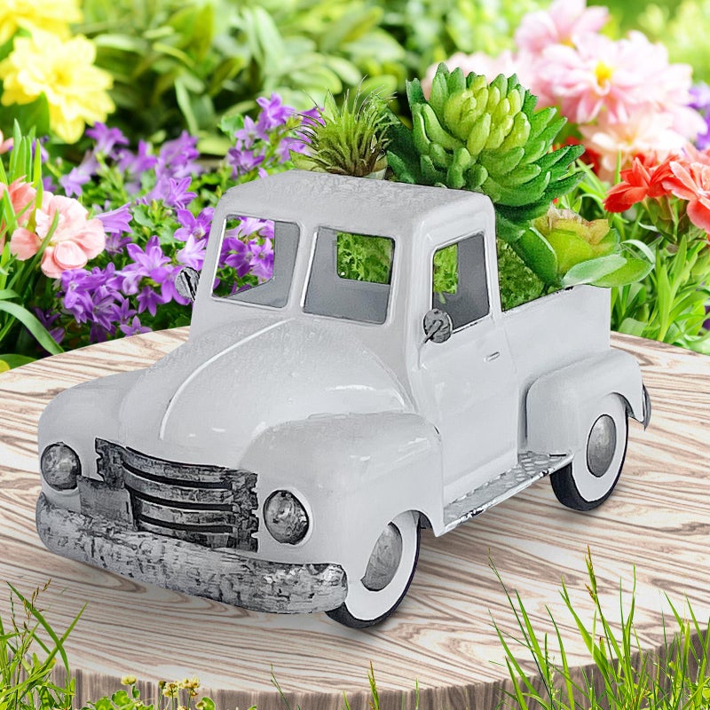 FGYPYLFF Farmhouse White Truck Decor, Vintage Metal Farm Truck Decor,Rustic Outdoor/Indoor Garden Trucks Planter,Decorative Tabletop Fall Table Pick-up Decor, Collectible Vehicles Gifts - Image 3