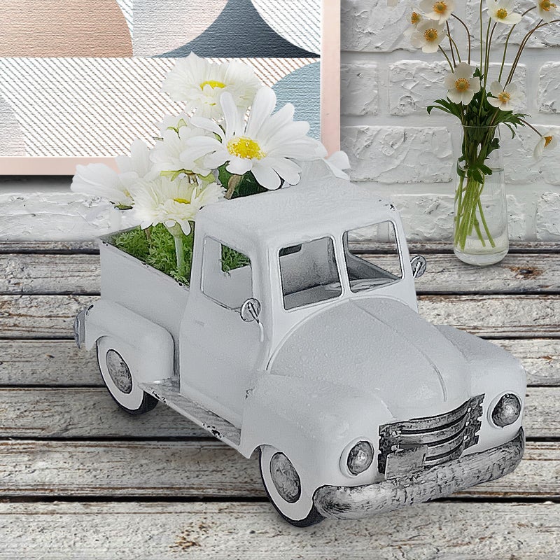 FGYPYLFF Farmhouse White Truck Decor, Vintage Metal Farm Truck Decor,Rustic Outdoor/Indoor Garden Trucks Planter,Decorative Tabletop Fall Table Pick-up Decor, Collectible Vehicles Gifts - Image 4