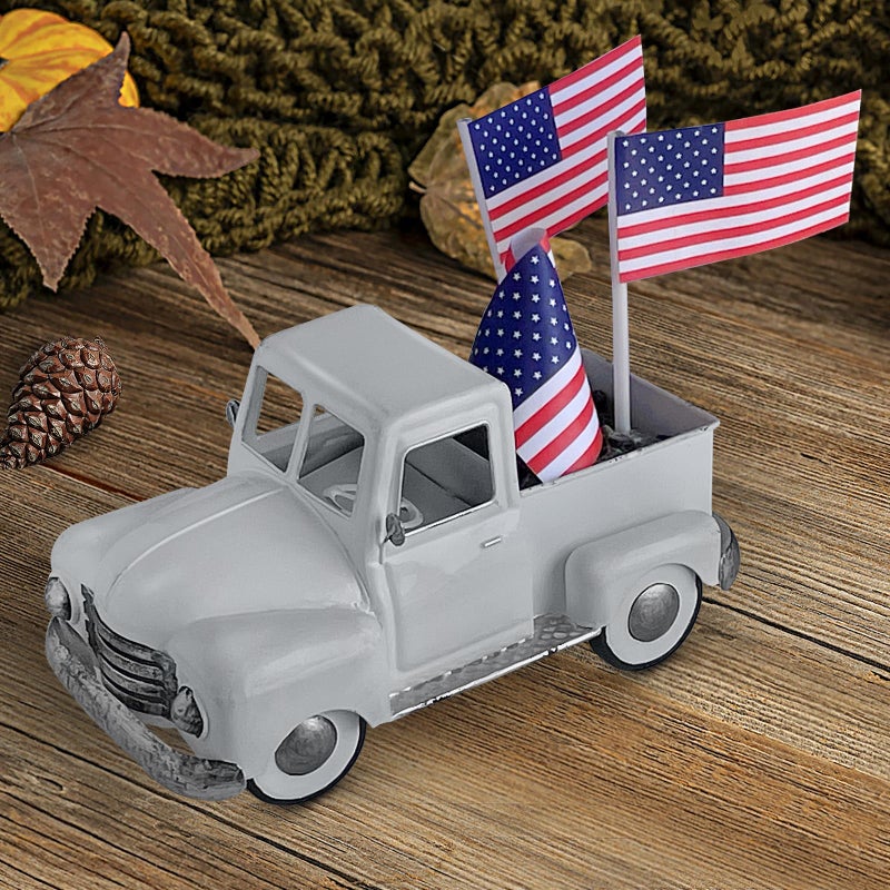FGYPYLFF Farmhouse White Truck Decor, Vintage Metal Farm Truck Decor,Rustic Outdoor/Indoor Garden Trucks Planter,Decorative Tabletop Fall Table Pick-up Decor, Collectible Vehicles Gifts - Image 5