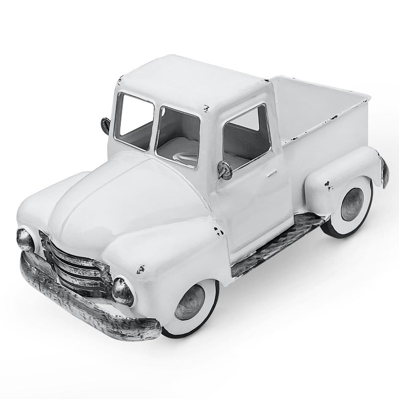 FGYPYLFF Farmhouse White Truck Decor, Vintage Metal Farm Truck Decor,Rustic Outdoor/Indoor Garden Trucks Planter,Decorative Tabletop Fall Table Pick-up Decor, Collectible Vehicles Gifts - Image 1