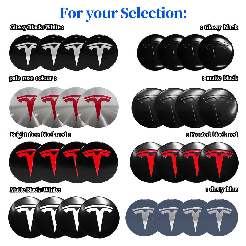 Knomix 4 Pack Aluminum Waterproof Wheel Cover Center Emblem Sticker for Tesla Model 3 Model Y 56mm Hubcaps Wheel Rim Cover (Matte Black) - Image 2