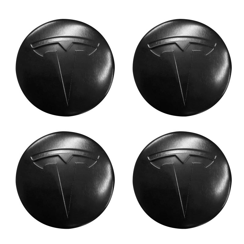 Knomix 4 Pack Aluminum Waterproof Wheel Cover Center Emblem Sticker for Tesla Model 3 Model Y 56mm Hubcaps Wheel Rim Cover (Matte Black) - Image 1