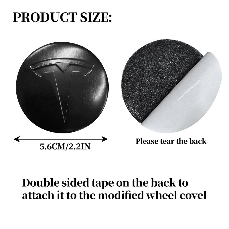 Knomix 4 Pack Aluminum Waterproof Wheel Cover Center Emblem Sticker for Tesla Model 3 Model Y 56mm Hubcaps Wheel Rim Cover (Matte Black) - Image 3