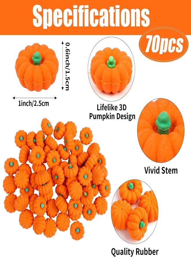 FOIMAS 70pcs 3D Pumpkin Erasers,Mini Pmupkin Rubber Eraser Stationery for Kids Students Halloween Thankgiving Fall Party Favor Teacher Rewards Classroom - Image 2