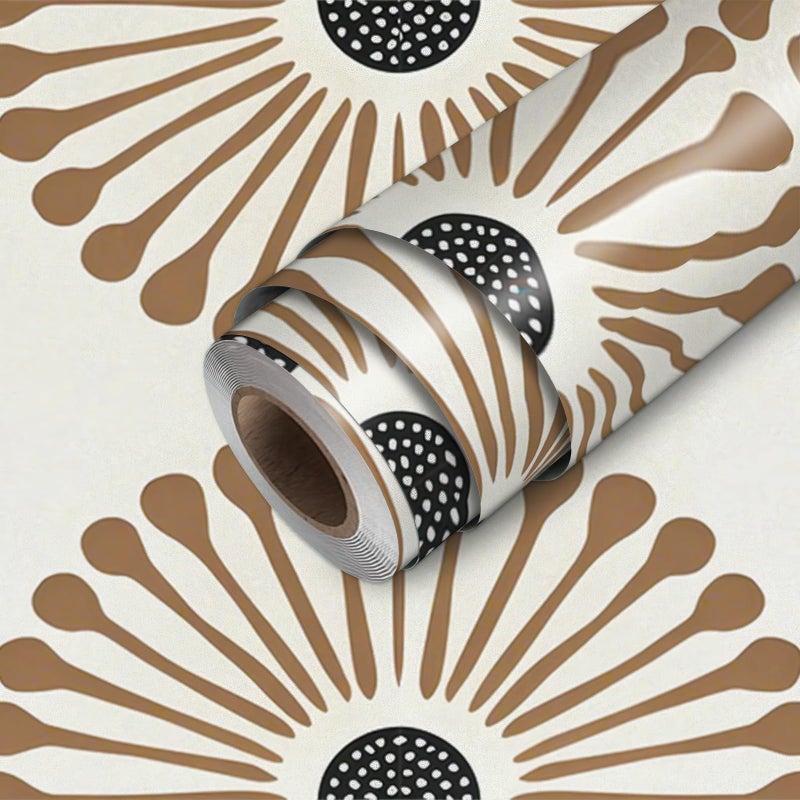 HOMETITUTE Brown Geometric Wallpaper Peel and Stick Retro Fan Pattern Contact Paper Removable Marble Vinyl Wall Paper Stick 118.1" x 17.7" Self Adhesive Wall Covering for Bedroom Cabinets Decor - Image 1