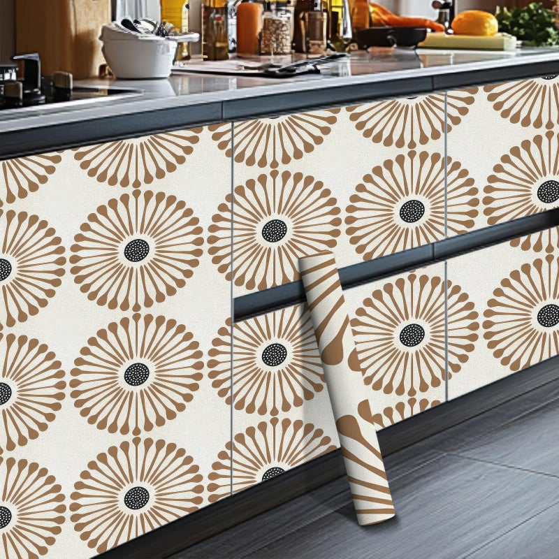 HOMETITUTE Brown Geometric Wallpaper Peel and Stick Retro Fan Pattern Contact Paper Removable Marble Vinyl Wall Paper Stick 118.1" x 17.7" Self Adhesive Wall Covering for Bedroom Cabinets Decor - Image 4