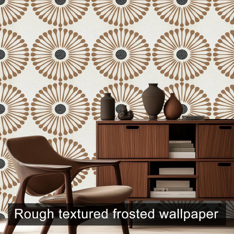 HOMETITUTE Brown Geometric Wallpaper Peel and Stick Retro Fan Pattern Contact Paper Removable Marble Vinyl Wall Paper Stick 118.1" x 17.7" Self Adhesive Wall Covering for Bedroom Cabinets Decor - Image 3