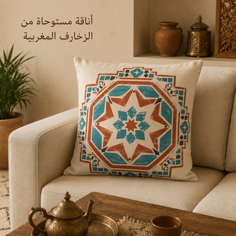 Moroccan Geometric Star Pattern Cushion Cover Vintage Tile Style Decorative Pillow Cover for Sofa, Bedroom and Living Room - Image 2