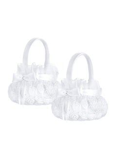 Rustic Flower Girl Baskets, for Weddings Western Flower Basket for Anniversary, Wedding Banquet Party Supplies, Reliable Silk Fabric Material, for Graduation, Banquet, Party (Bow Style)(2 Pieces)