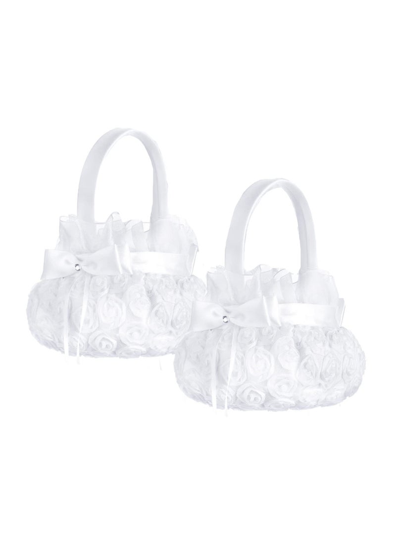 SYOSI - Rustic Flower Girl Baskets, for Weddings Western Flower Basket for Anniversary, Wedding Banquet Party Supplies, Reliable Silk Fabric Material, for Graduation, Banquet, Party (Bow Style)(2 Pieces) - Image 1