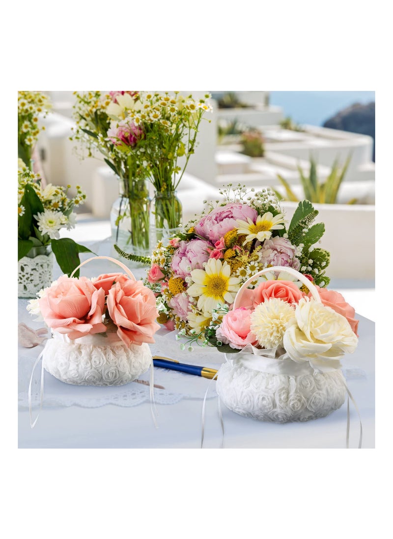SYOSI - Rustic Flower Girl Baskets, for Weddings Western Flower Basket for Anniversary, Wedding Banquet Party Supplies, Reliable Silk Fabric Material, for Graduation, Banquet, Party (Bow Style)(2 Pieces) - Image 1