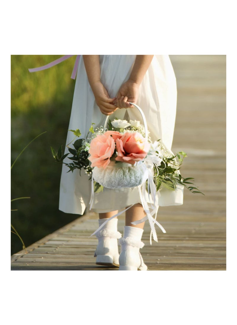SYOSI - Rustic Flower Girl Baskets, for Weddings Western Flower Basket for Anniversary, Wedding Banquet Party Supplies, Reliable Silk Fabric Material, for Graduation, Banquet, Party (Bow Style)(2 Pieces) - Image 1