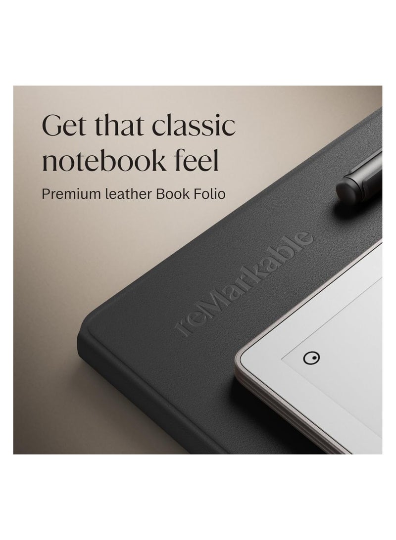 reMarkable Paper Pro Bundle – Premium Leather | Includes 11.8” reMarkable Paper Tablet, Marker Plus Pen with Eraser, and a Book Folio Cover in Black Leather