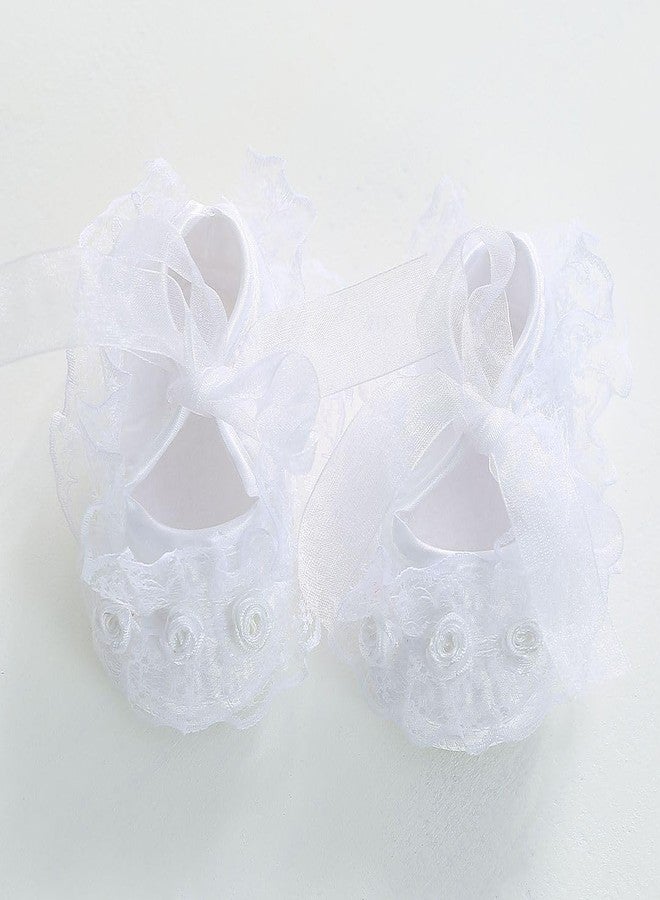 Bow Dream Baby Girls Christening Baptism Dress Formal Party Special Occasion Dresses for Toddler 4Pcs White 0-3 Months - Image 4