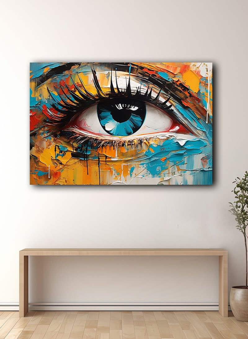 لوحة كانفاس على إطار خشبي بتصميم فن تجريدي بالألوان المائية للعين - Image 1