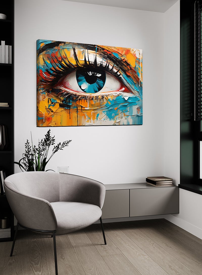 لوحة كانفاس على إطار خشبي بتصميم فن تجريدي بالألوان المائية للعين - Image 3