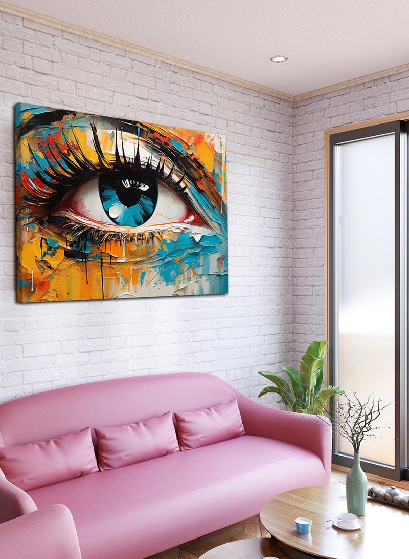 لوحة كانفاس على إطار خشبي بتصميم فن تجريدي بالألوان المائية للعين - Image 2