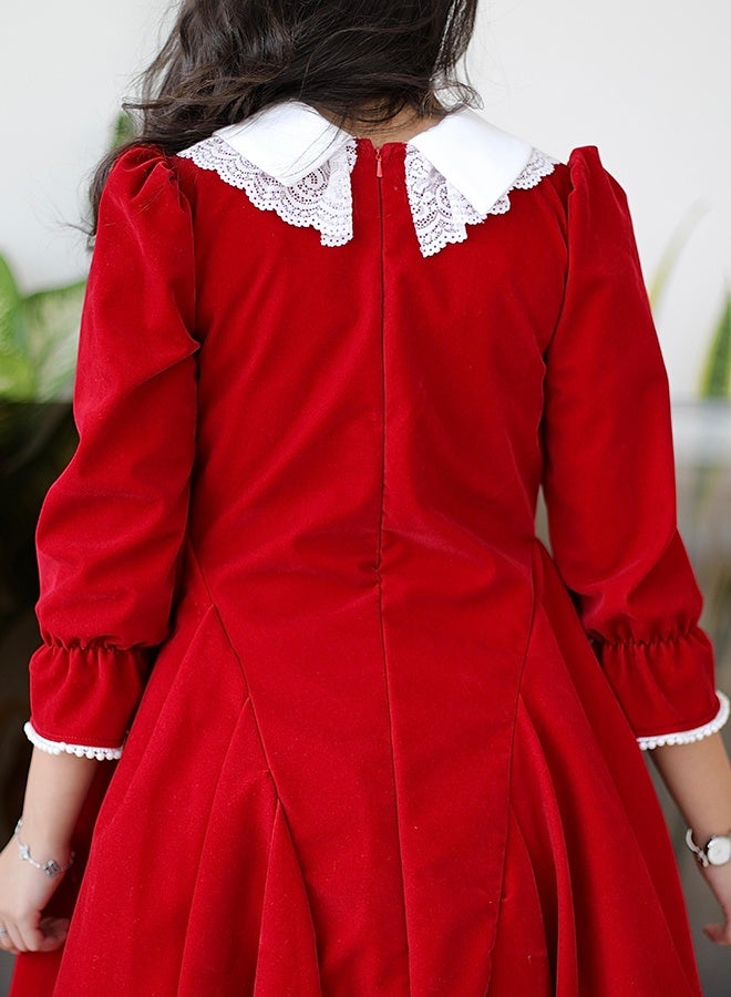 عبايات حوراء فستان أحمر أنيق بتصميم كلاسيكي وياقة دانتيل - Image 3