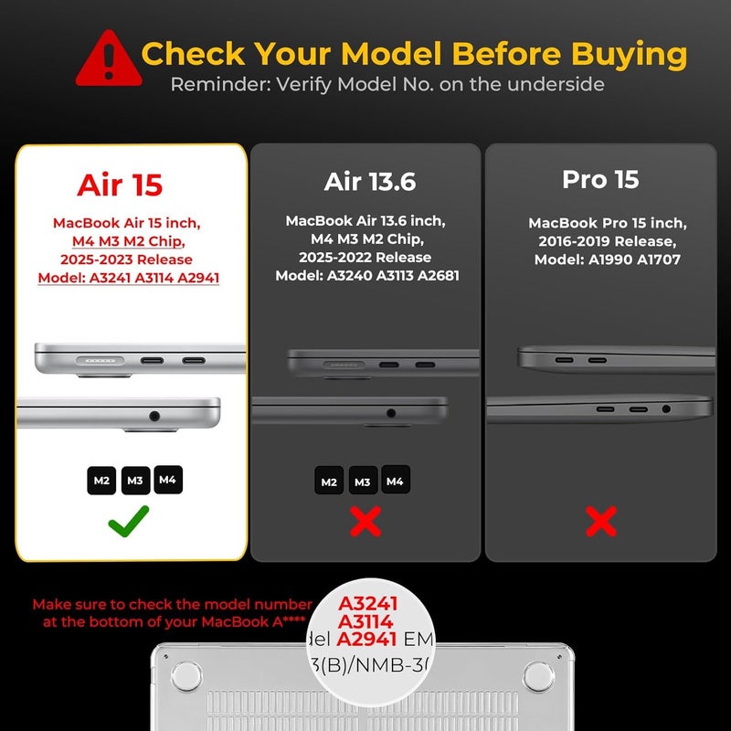 EooCoo Case Compatible for New MacBook Air 15/15.3 inch M4 A3241 M3 A3114 M2 A2941 Liquid Retina Display&Touch ID,2025 2024 2023 Release,Protective Plastic Hard Shell Cover Shiny,Flowers&Butterflies - Image 3
