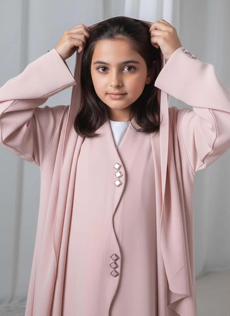 MSquare Fashion Kids Abaya With Sheila I Elegant Pink Barbie Crepe Modest Wear for Girls