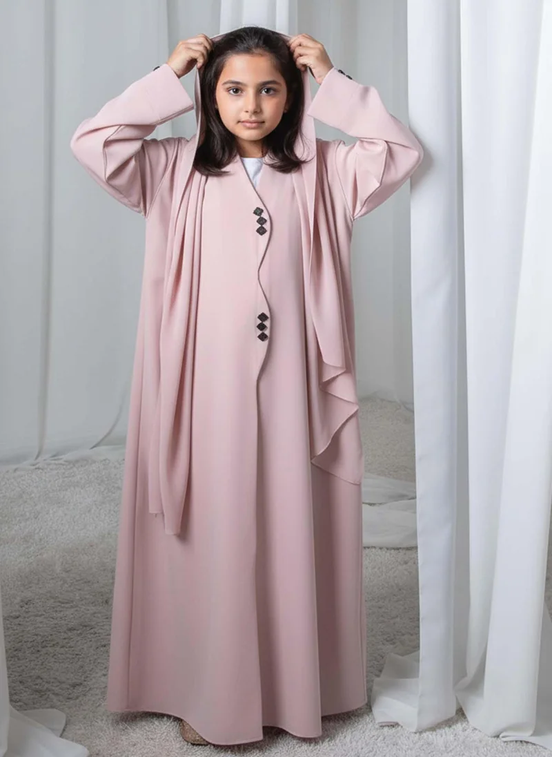MSquare Fashion Kids Abaya With Sheila I Elegant Pink Barbie Crepe Modest Wear for Girls