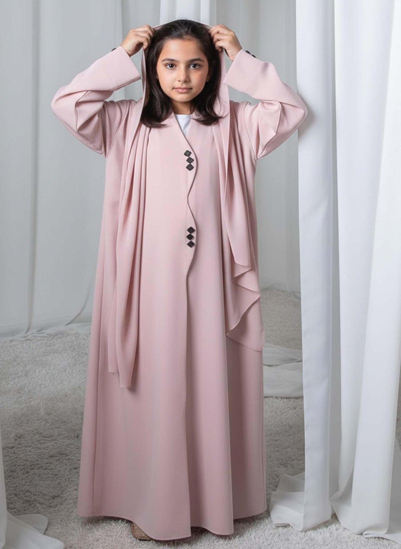 MSquare Fashion عباءة أطفال مع شيلة | وردية أنيقة من باربي قماش كريب للملابس المحتشمة للفتيات - Image 1