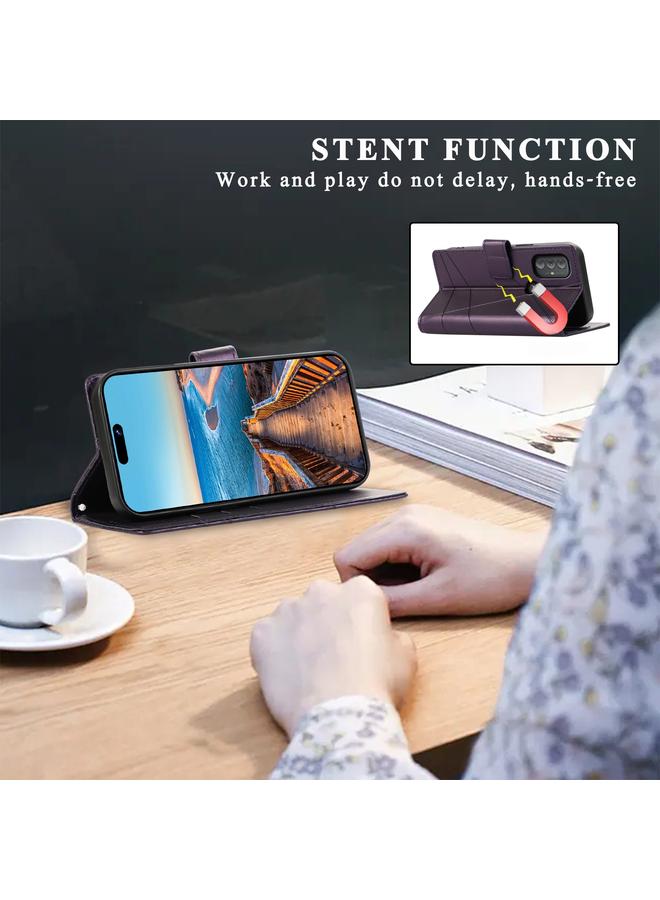 S-TOP Case For Motorola Moto G Power 2022 PU Genuine Leather Texture Embossed Line Phone Case - Image 5