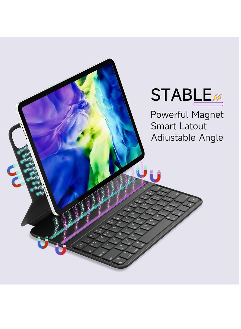 حافظة iPad Air 11 بوصة (M2، 2024) مع لوحة مفاتيح، حامل مغناطيسي سهل التركيب، أوضاع عمودية/مرتفعة للوحة مفاتيح iPad Pro 11/Air الجيل الخامس/الرابع، مع حافظة واقية قابلة للإزالة، أسود - Image 3