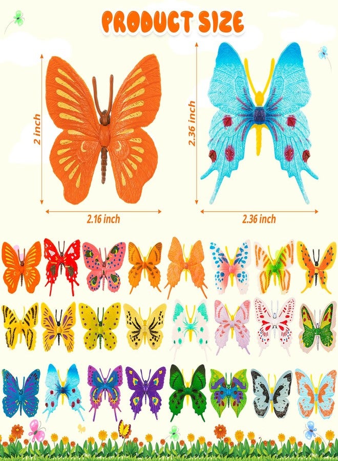 KVCSYAW 24 PCS Plastic Butterflies Toy, Butterfly Action Figures Art Toys, 24 Styles Colorful Lifelike Interactive Butterfly Decoration for Kindergarten, School Education and Animal Themed Party Decor - Image 2