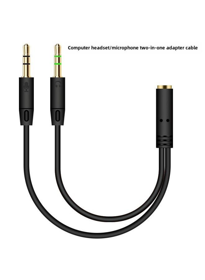 Mobile Phone Headset With Microphone Two-in-one Adapter Desktop Computer Headset Audio Cable Two-in-one Microphone Adapter-Color:Black  - Image 1