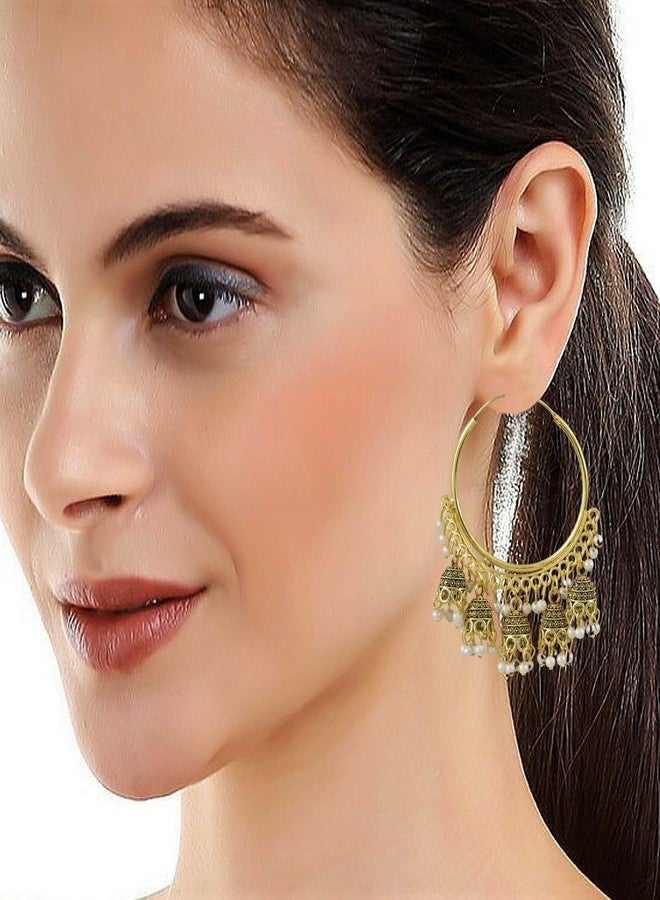 Siddhatva Ethnic Traditional Gold Tone Pearl Beads Designer Stylish Hoop Bali Dangle Jhumka Earrings Women Jewelry - Image 4