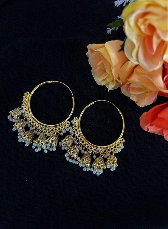 Siddhatva Ethnic Traditional Gold Tone Pearl Beads Designer Stylish Hoop Bali Dangle Jhumka Earrings Women Jewelry - Image 5