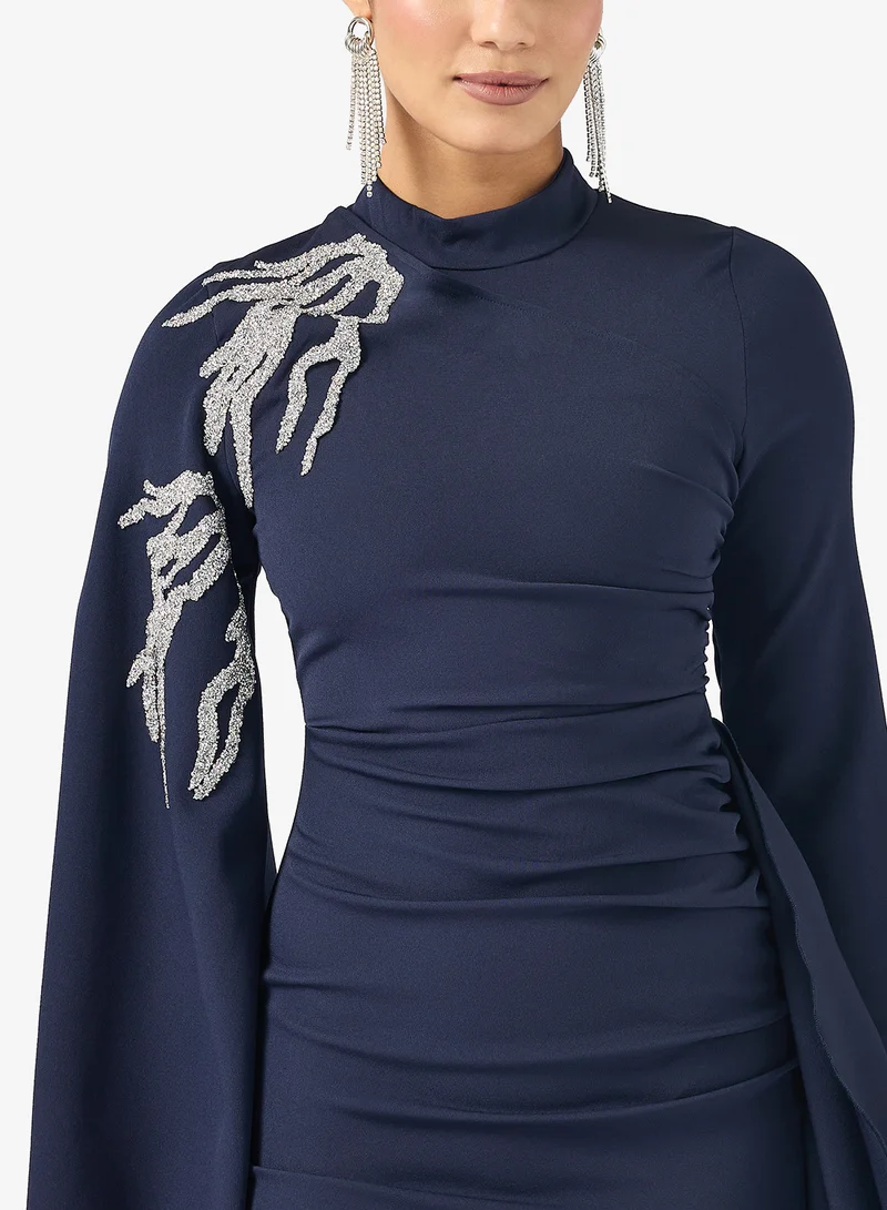 Khizana Dress With Embellished Shoulder & Flared Sleeves