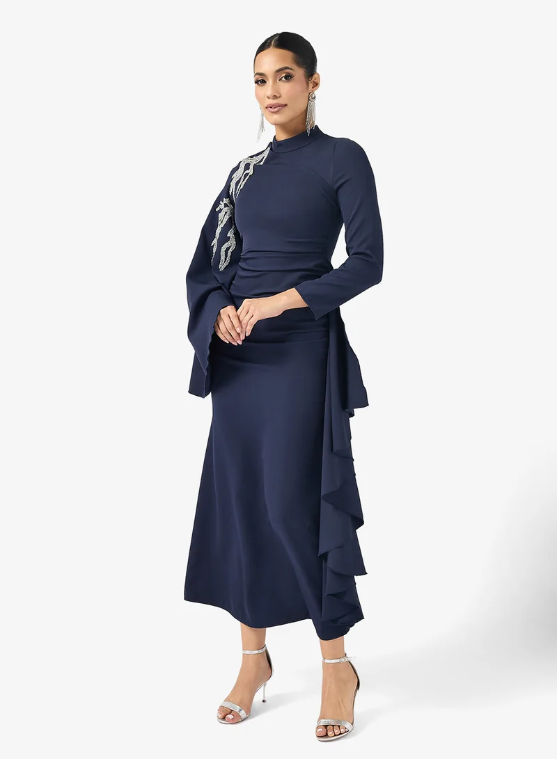 Khizana Dress With Embellished Shoulder & Flared Sleeves