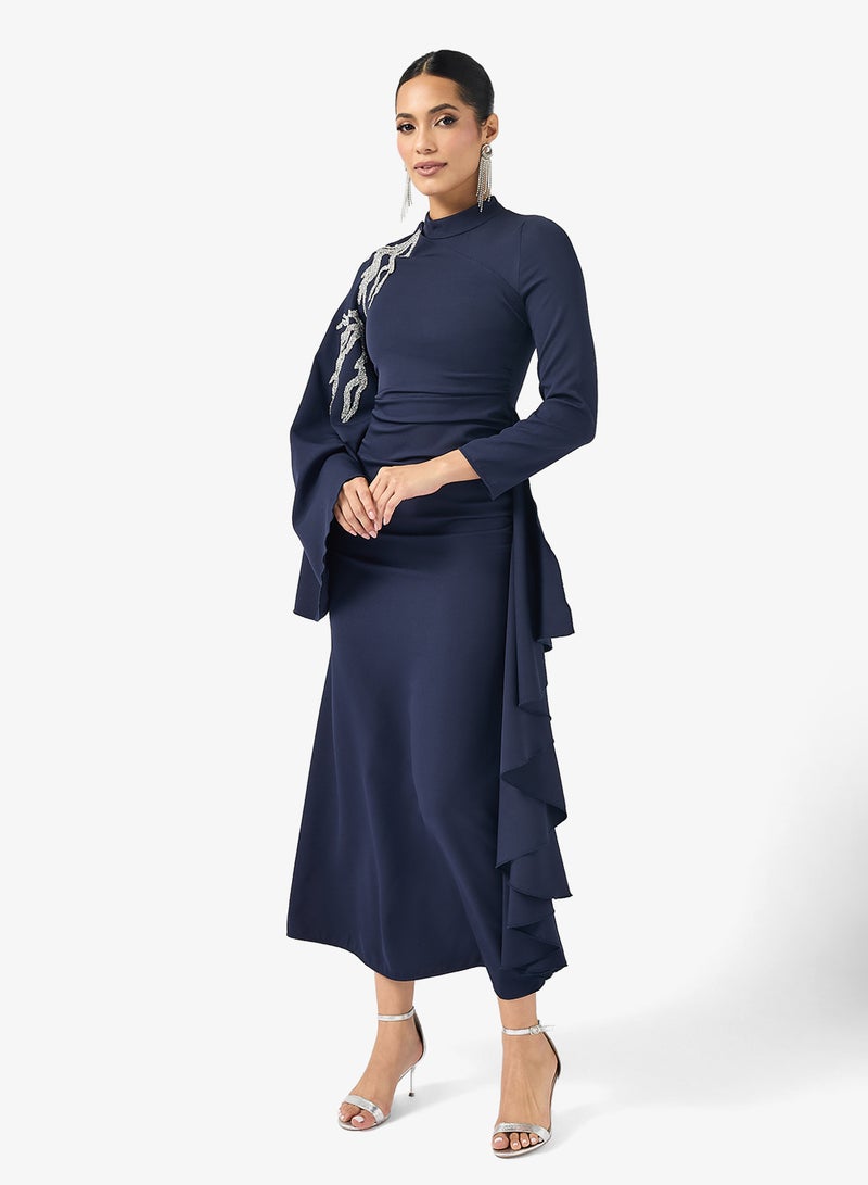 Khizana Dress With Embellished Shoulder & Flared Sleeves - Image 4