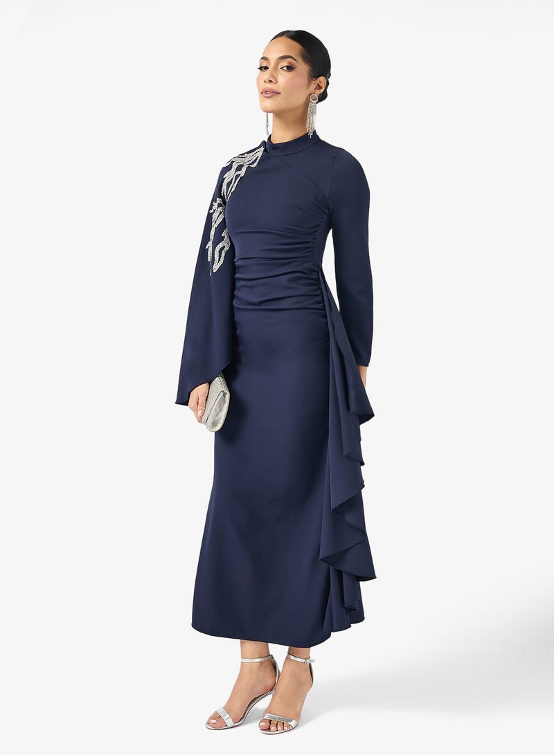 Khizana Dress With Embellished Shoulder & Flared Sleeves - Image 1