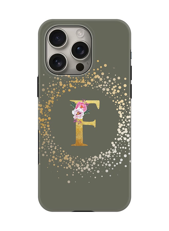 Stylizedd Tough Pro Magnetic Case for iPhone 16 Pro, Dual Layer hybrid PC + TPU Mobile Cover Matte - Custom Monogram Floral - F  (Olive Green ) - Image 1