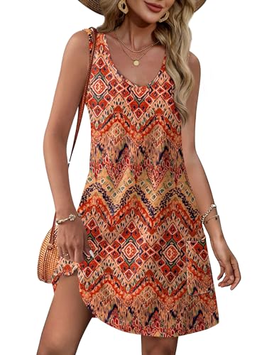 OFEEFAN Summer Dresses for Women 2025 Loose V Neck Easter T Shirt Casual Dress Sundresses with Pockets Floral 04 2XL - Image 1