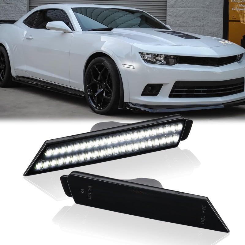 DERMOKA LED Side Marker Lights Front Bumper Sidemarker White Reflectors for 20102015 Chevy Camaro 2PCS Smoked Len