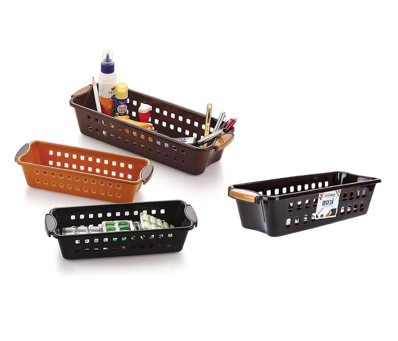Tekzie Plastic Multipurpose Storage Basket Desk Organizer Tray for Kitchen Bathroom Office Makeup etc Size 25x9x7 cm Any One Color Will Be Sent You as Per Availability 4 - Image 1