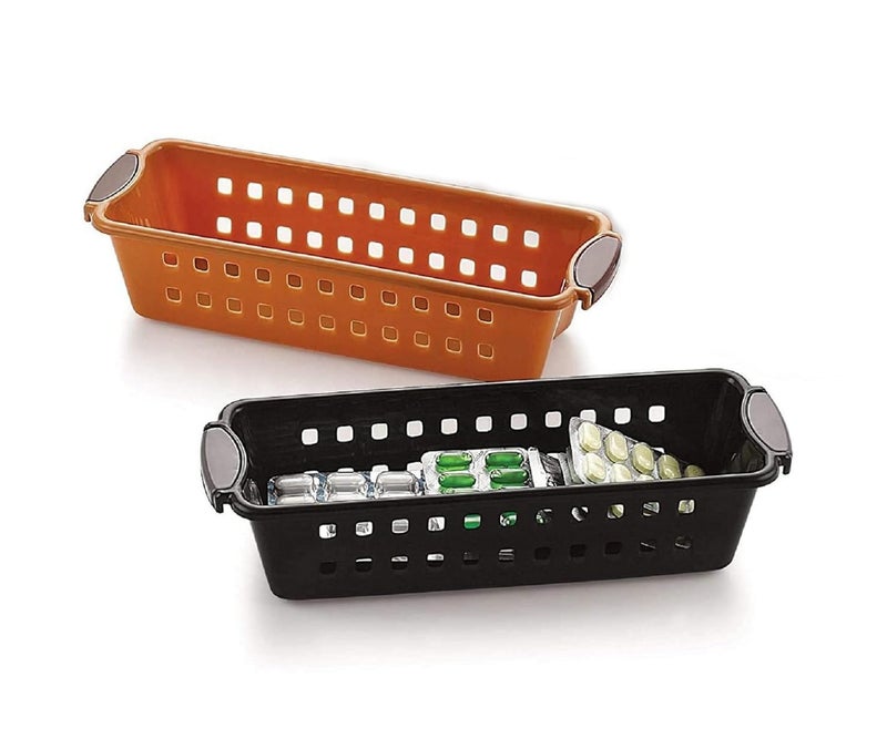 Tekzie Plastic Multipurpose Storage Basket Desk Organizer Tray for Kitchen Bathroom Office Makeup etc Size 25x9x7 cm Any One Color Will Be Sent You as Per Availability 4 - Image 3