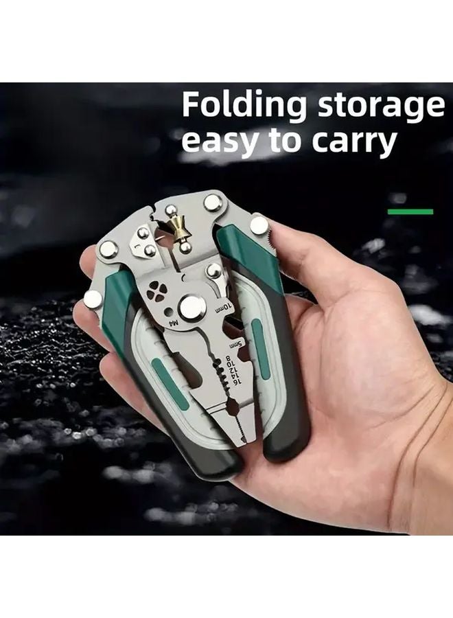 Green Folding Electrician Pliers Chrome Vanadium Steel Industrial Grade Tool with Crimping Clamping Twisting Nail Pulling - Image 3