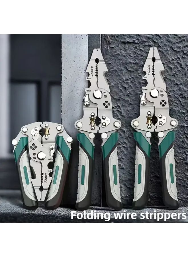 Green Folding Electrician Pliers Chrome Vanadium Steel Industrial Grade Tool with Crimping Clamping Twisting Nail Pulling - Image 2