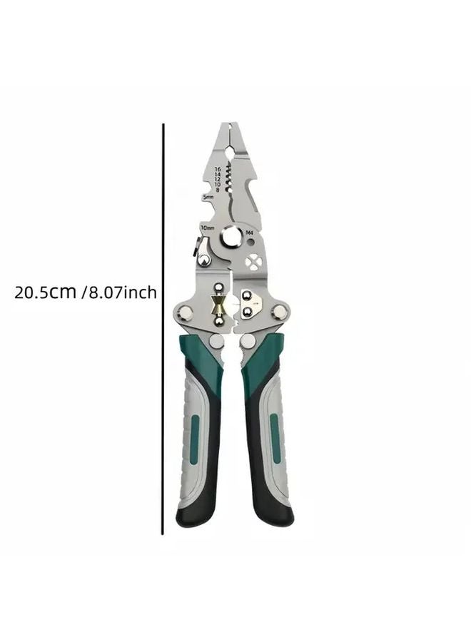 Green Folding Electrician Pliers Chrome Vanadium Steel Industrial Grade Tool with Crimping Clamping Twisting Nail Pulling - Image 4